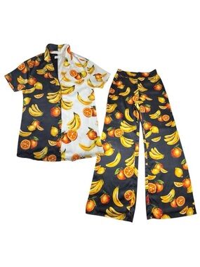 Revolve SONG OF STYLE Weila Top Sz.XS & Blaire Pant Sz.S Co-ord Fruit Satin